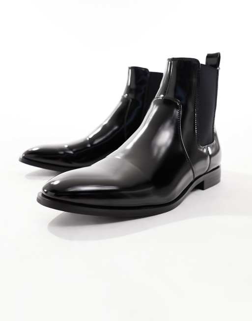 ASOS DESIGN chelsea boots in black polished faux leather ASOS