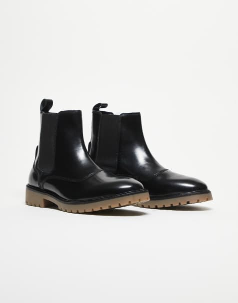 ASOS DESIGN chelsea boots in black polished leather with gum sole - view 1