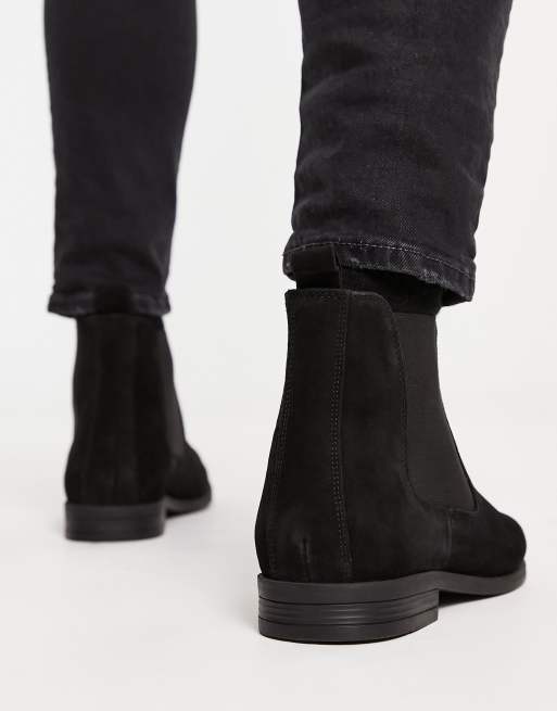 ASOS DESIGN chelsea boots in black suede with black sole