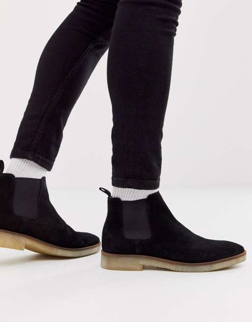 ASOS DESIGN chelsea boots in black suede with natural sole | ASOS