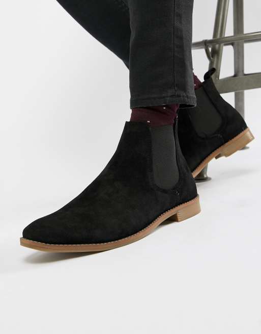 DESIGN boots in black suede with natural sole | ASOS