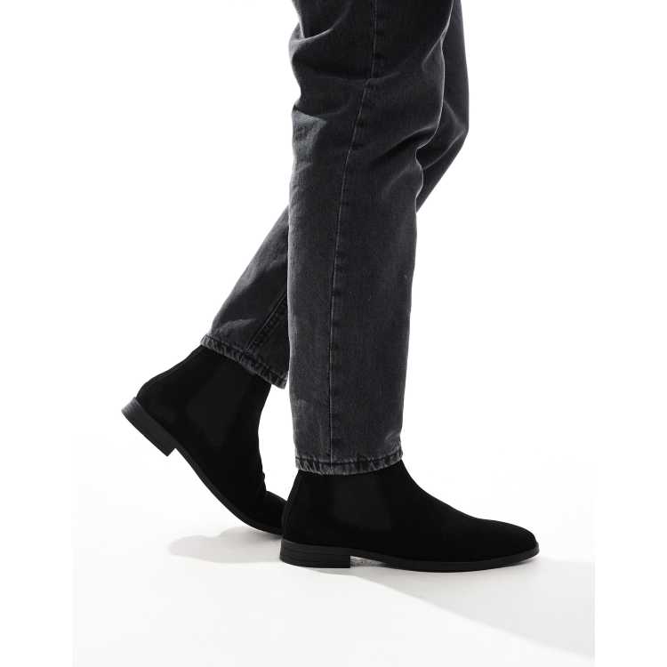  Design Men\'s Size 12 Chelsea 1/2  Boots Black Faux Suede ASOS DESIGN chelsea boots in black faux suede | ASOS main image 3