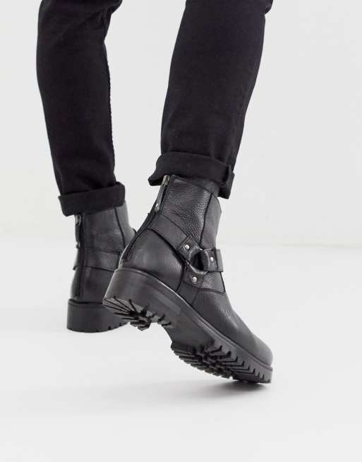 ASOS DESIGN chelsea boots in black tumbled leather with chunky sole and ...