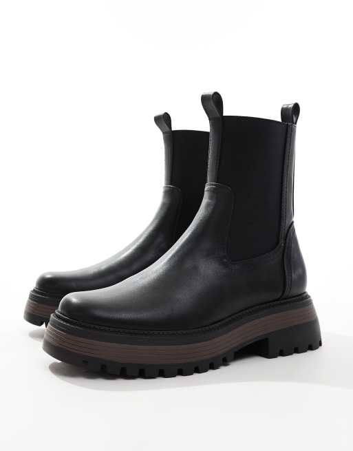 Asos design chelsea boots in black leather with chunky sole sales