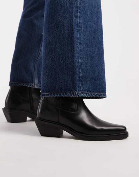 ASOS DESIGN chelsea boots in black with cuban heels and cowboy detailing - view 1