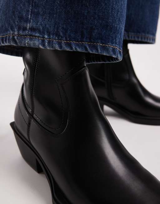 ASOS DESIGN chelsea boots in black with cuban heels and cowboy detailing, 2 of 4