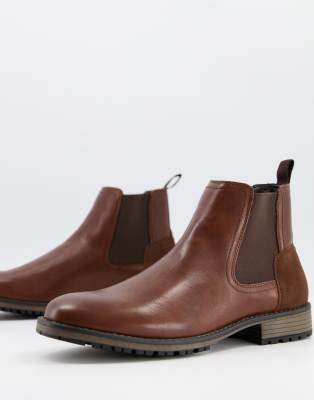 brown faux leather chelsea boots