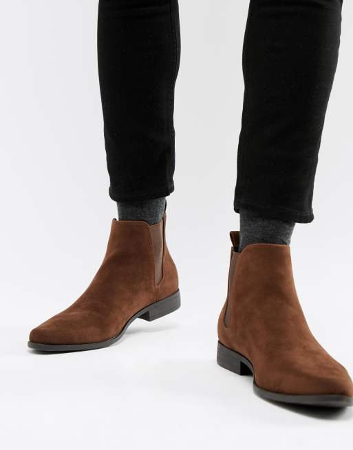 ASOS DESIGN chelsea boots in brown faux suede | ASOS