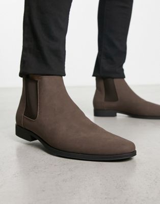 Asos Design Chelsea Boots In Brown Faux Suede