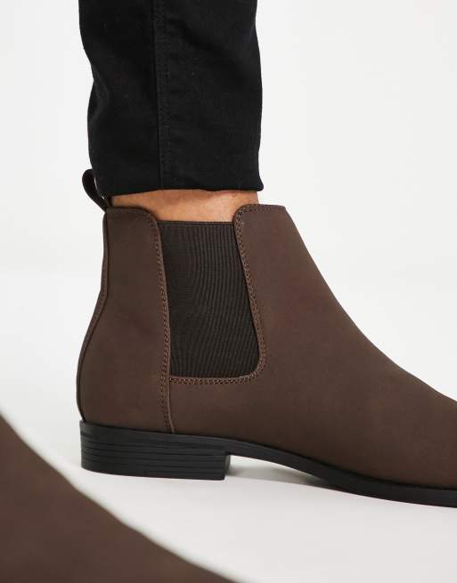 ASOS DESIGN Chelsea boots in brown leather with borg lining