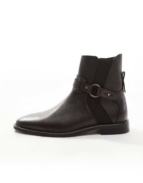 ASOS DESIGN chelsea boots in brown leather with strap and buckle - view 1