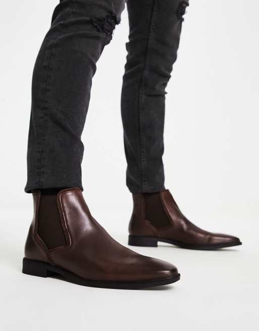 ASOS DESIGN Chelsea boots in brown leather with borg lining