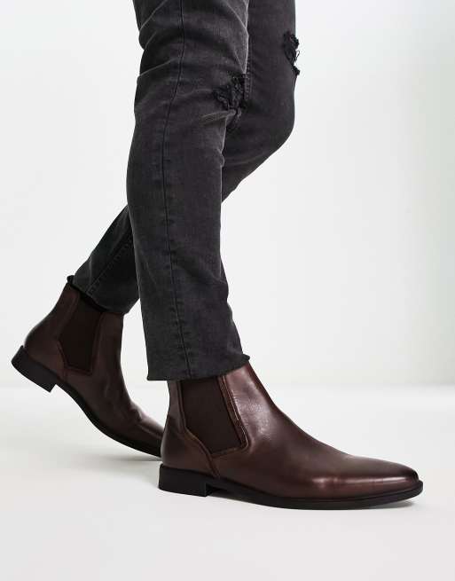 ASOS DESIGN chelsea boots in brown leather