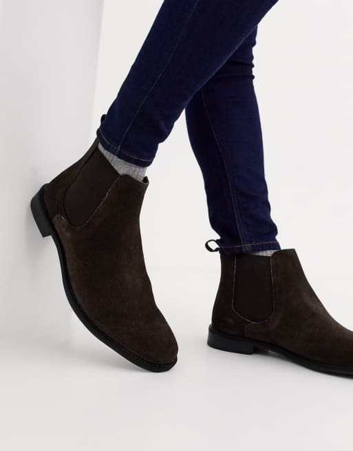 ASOS DESIGN chelsea boots in brown suede with black sole | ASOS