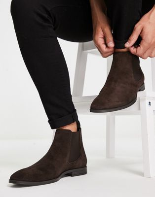 ASOS DESIGN chelsea boots in brown suede with black sole - ASOS Price Checker