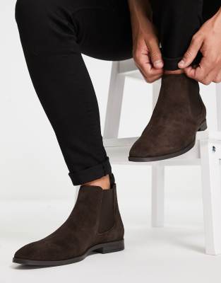 ASOS DESIGN chelsea boots in brown suede with black sole