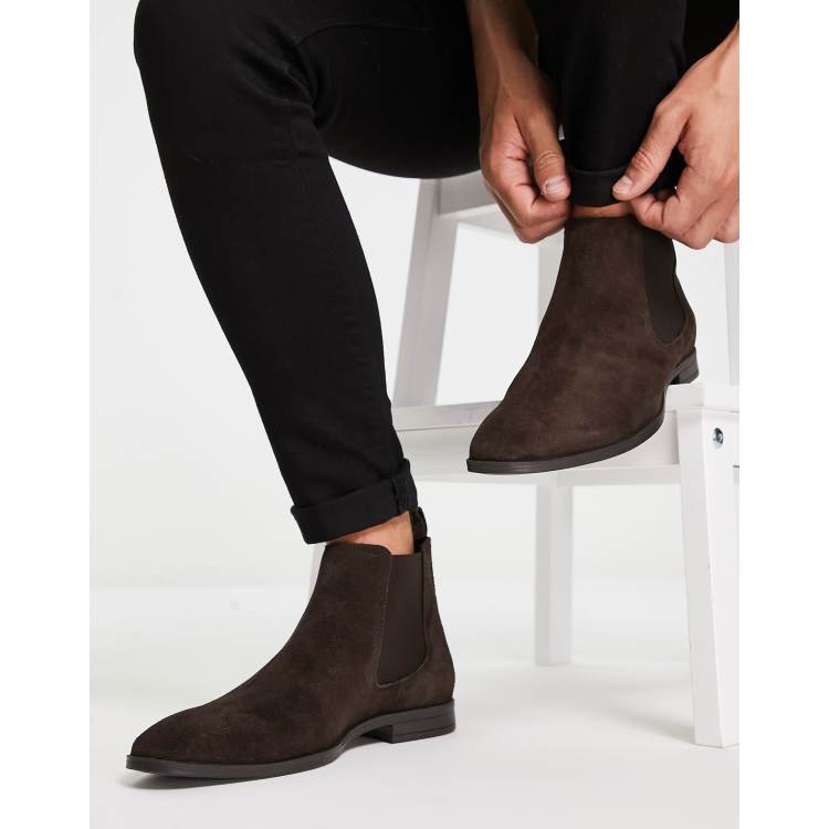 ASOS DESIGN chelsea boots in brown suede with black sole | ASOS