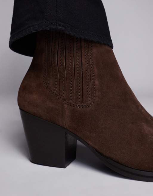 ASOS DESIGN chelsea boots in brown suede with cuban heel, 3 of 4