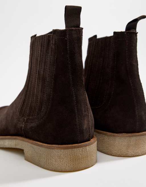 ASOS DESIGN chelsea boots in brown suede with faux crepe sole ASOS