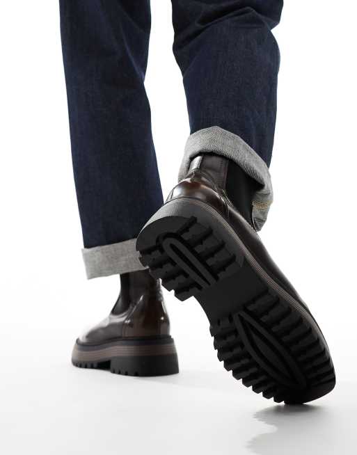 ASOS DESIGN chelsea boots in brown with chunky sole ASOS