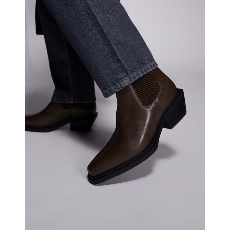 ASOS DESIGN chelsea boots in brown with cuban heel | ASOS display picture 3