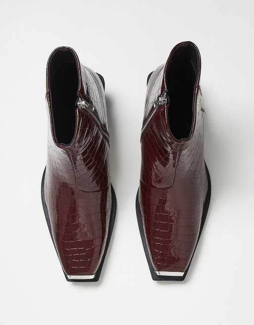 ASOS DESIGN chelsea boots in burgundy faux crocodile with cuban heel, 4 of 4