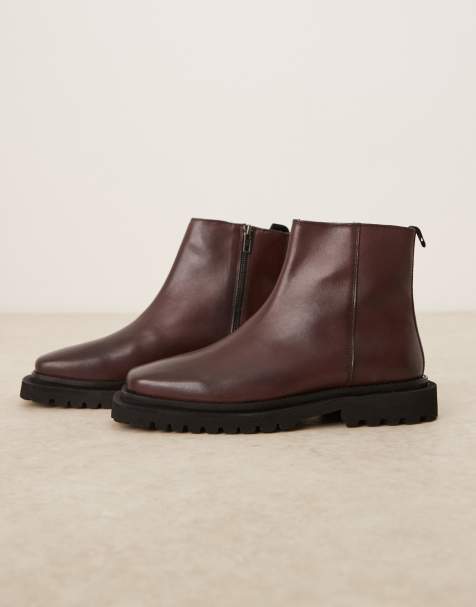 ASOS DESIGN chelsea boots in burgundy leather with zip - view 1
