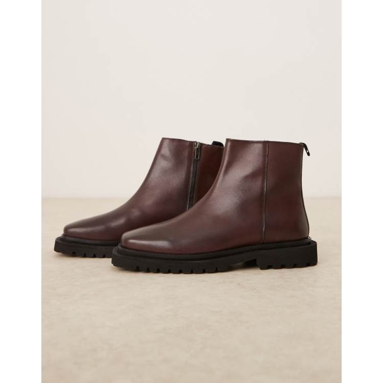ASOS DESIGN chelsea boots in burgundy leather with zip | ASOS display picture 2