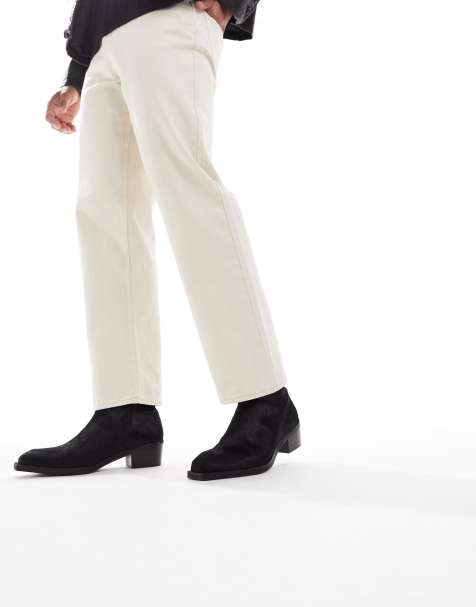 ASOS DESIGN chelsea boots in cow hair with cuban heel in black - view 1