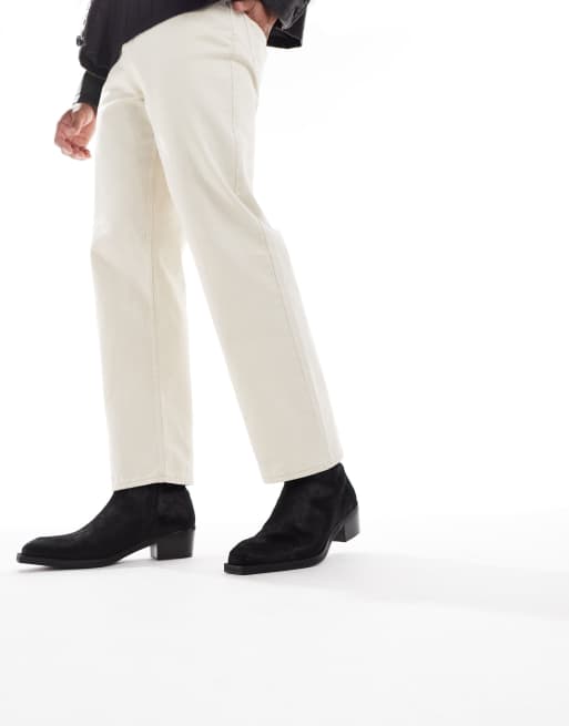 ASOS DESIGN chelsea boots in cow hair with cuban heels in black
