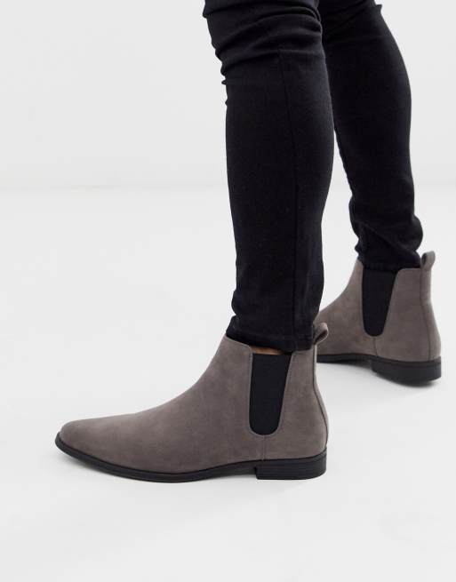 Faoswalim Design Chelsea Boots In Gray Faux Suede Faoswalim