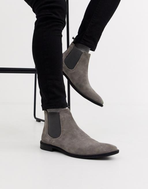 ASOS DESIGN chelsea boots in gray suede with black sole | ASOS