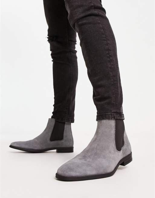 ASOS DESIGN chelsea boots in gray suede with black sole | ASOS