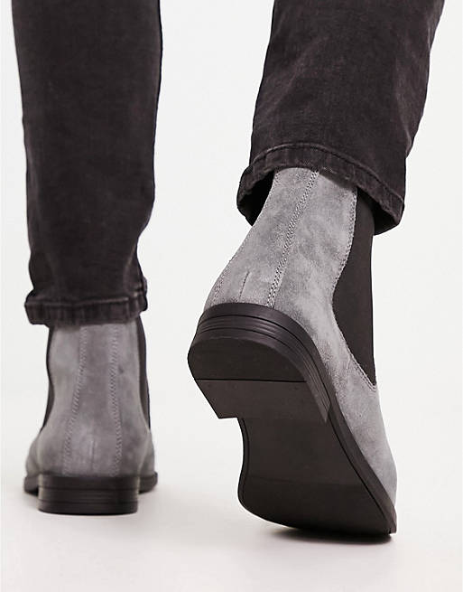 Hysterisk Af storm øre ASOS DESIGN chelsea boots in gray suede with black sole | ASOS