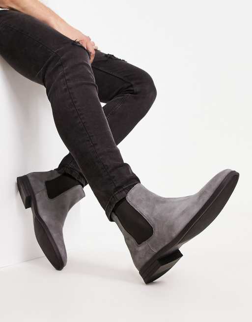 ASOS DESIGN chelsea boots in gray suede with black sole