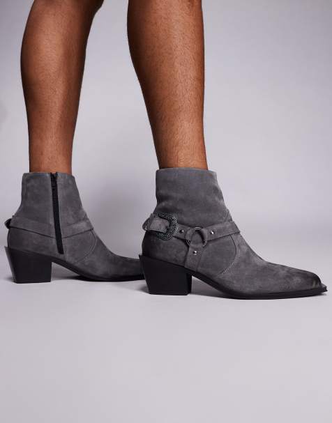 ASOS DESIGN chelsea boots in gray suede with buckles and cuban heels - view 1