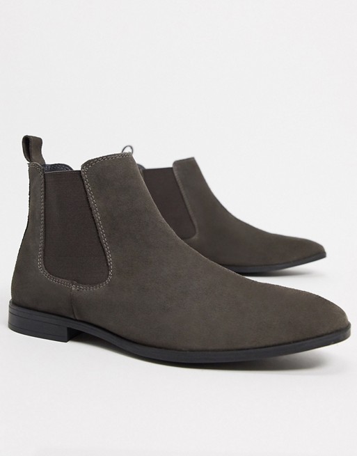 ASOS DESIGN chelsea boots in grey suede with black sole