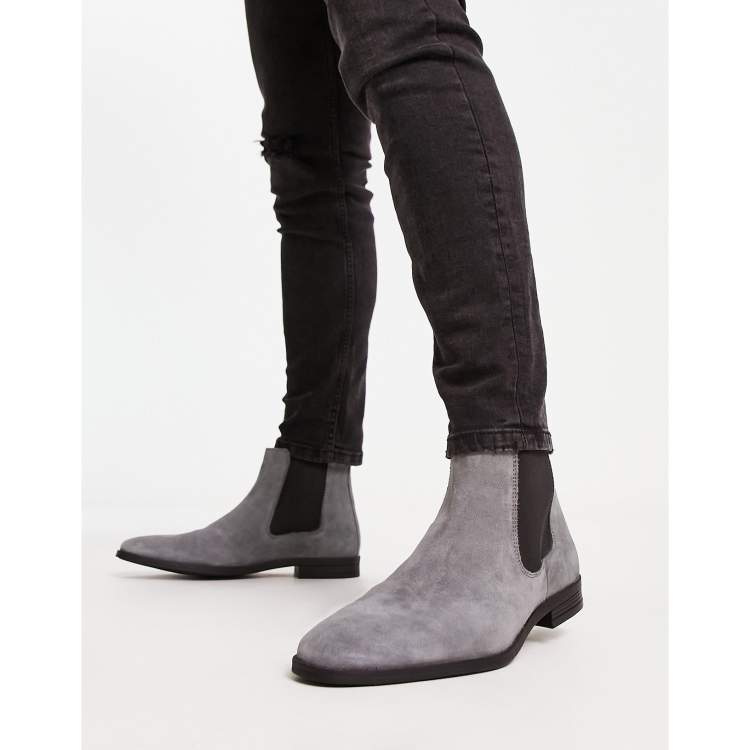 ASOS DESIGN chelsea boots in grey suede with black sole