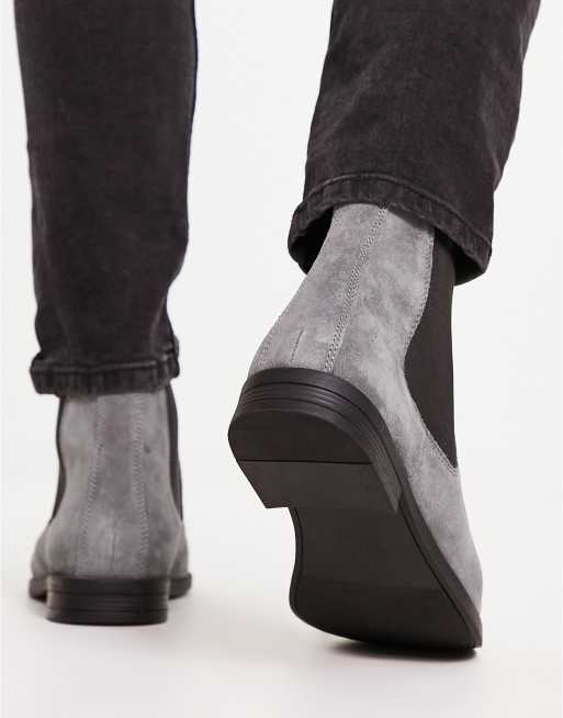 ASOS DESIGN chelsea boots in grey suede with black sole