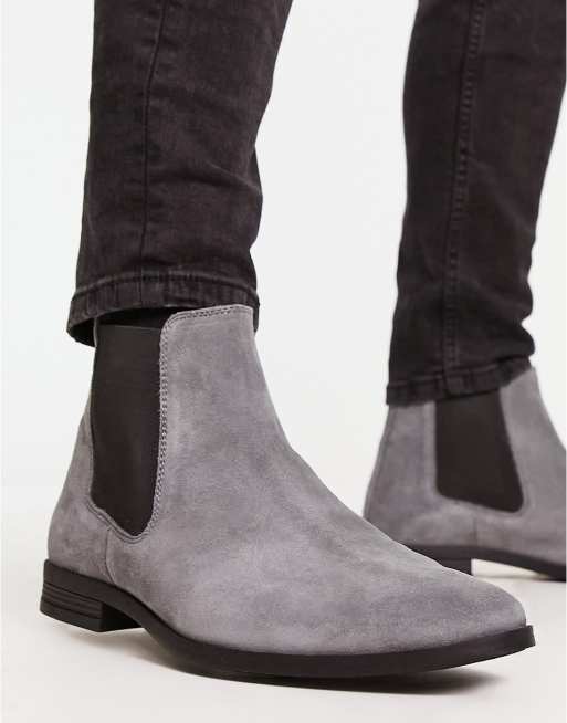 Mens dark grey suede chelsea clearance boots