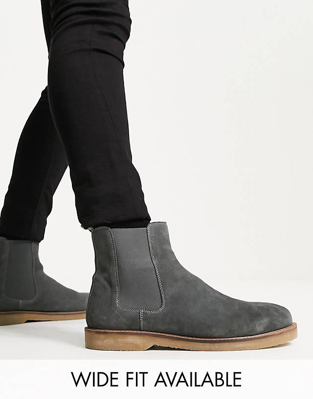 ASOS DESIGN - chelsea boots in grey suede with contrast sole