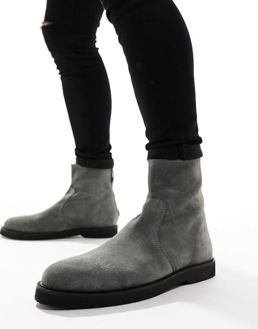 FhyzicsShops DESIGN - Chelsea boots in grijs suède met crêpe zool