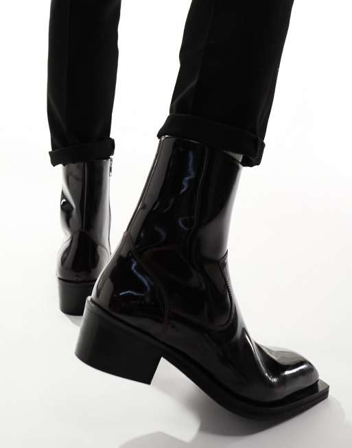 ASOS DESIGN chelsea boots in high shine burgundy, 3 of 4