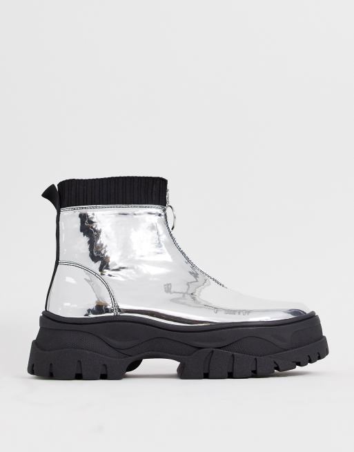 ASOS High Top Sneakers in Silver Metallic With Zips