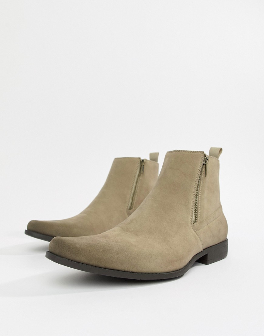 ASOS DESIGN chelsea boots in stone faux suede with zips