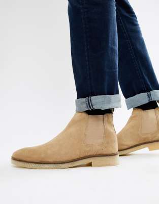 ASOS DESIGN chelsea boots in stone suede with natural sole | ASOS