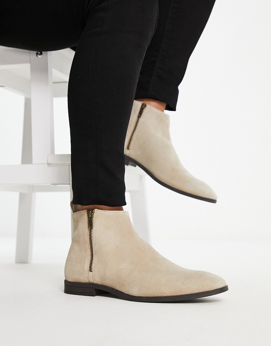 Asos Design Chelsea Boots In Stone Suede With Natural Sole-neutral