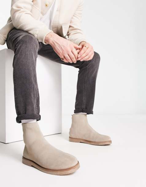 ASOS DESIGN chelsea boots in stone suede with zip detail and faux crepe sole