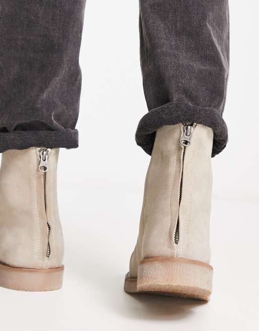 ASOS DESIGN chelsea boots in stone suede with zip detail and faux crepe sole