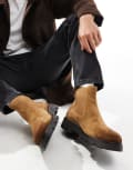 [ASOS DESIGN] ASOS DESIGN chelsea boots in tan burnished suede with cleated sole-Brown 46 Tan